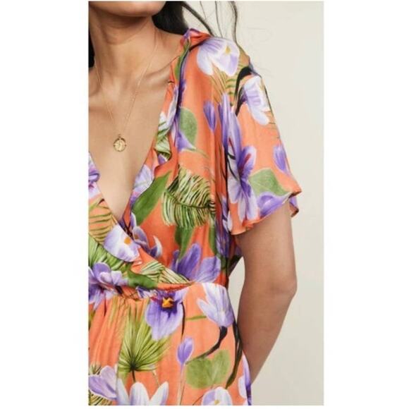 NWT Alice + Olivia Sachi Floral Palm Coral Romper Size 0 - Picture 8 of 14